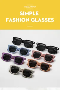 Bunte Silikon Sonnenbrille fuer Kinder mit Metallnieten und modernem quadratischem Rahmen.