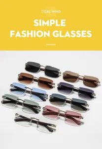 Lunettes de soleil carrées dégradées sans monture pour la mode et le voyage en plein.
