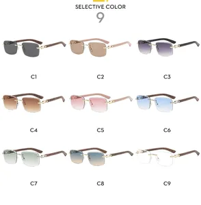 Lunettes de soleil carrées et sans monture de style européen avec verres dégradés.