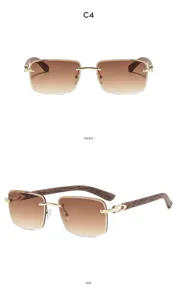 Lunettes de soleil carrees sans monture degradees pour hommes femmes branches bois.