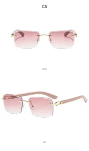 Lunettes de soleil carrees sans monture rose degrade pour femmes mode elegance C5