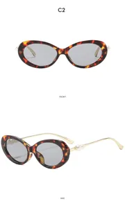 Retro Oval Pearl Sunglasses Women Fashion Tortoise Shell Sun Glasses UV Protection