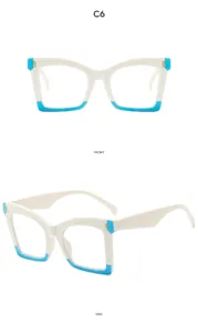 Stylish square blue light blocking glasses with chic white and blue contrast color frames.