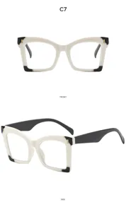 Oversized color-block square reading glasses, stylish black and white frame detail view.