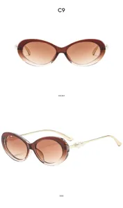 Retro oval sunglasses for women, fashion gradient lenses with pearl side decor, stylish sun glasses.