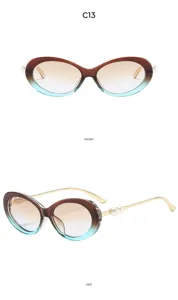 Chic gradient oval sunglasses for women with elegant pearl temples and stylish frame design.