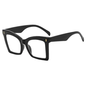 Oversized black square blue light blocking glasses fashion thick frame stylish eyewear