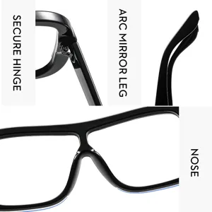 Detaillierte Nahaufnahme der stilvollen schwarzen großen Einteiler-Brille für Damen.