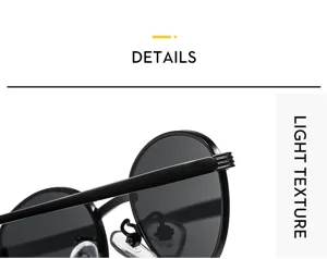 Detailed view of vintage retro round metal sunglasses, black frame, stylish sun protection.