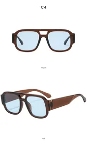 Gafas de sol retro de doble puente oversize vista detallada color C4 lentes celestes