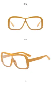 Modische Oversized quadratische Blaulichtfilter Brille mit glänzendem gelben Gestell für Damen