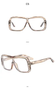 Große transparente gestreifte Mode Flachkopf Optische Brille stilvolle klare Brille Damen
