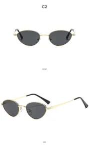 Vintage metal oval sunglasses for women and men, retro 90s fashion sun glasses chic UV protection.