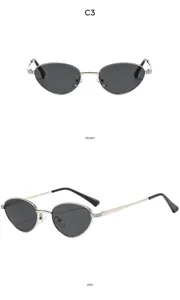 Retro metal oval sunglasses for men and women, stylish sun protection eyewear with slim frames.