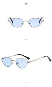 Retro oval metal sunglasses with light blue lenses, stylish vintage eyewear for daily wear.
