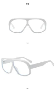 White oversized blue light blocking glasses detail, large frame fashion eyewear view.