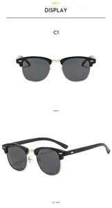 Vintage Halbgerahmte Sonnenbrille mit Nieten, stilvoller UV-Schutz für Outdoor-Aktiv.