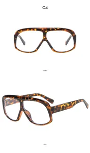 Oversized tortoise shell flat top clear glasses, anti-blue light business casual eyewear.