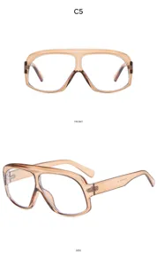 Oversized clear anti-blue light glasses with trendy double bridge transparent frame.