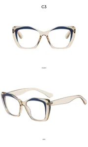 Stylish square anti blue light optical glasses frame clear blue rim eyewear for daily wear