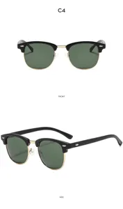 Klassische Retro-Herren-Sonnenbrille mit Metallsteg und gruenen Glaesern fuer den Alltag.