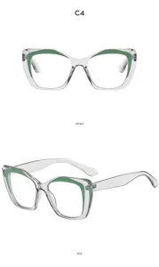 Clear frame optical glasses featuring striking green inner accents in a modern square design.