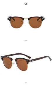 Klassische Browline Sonnenbrille mit braunen Gläsern, Metall und Schildpatt, Detailansicht.