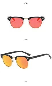 Stilvolle Vintage Halbrahmen Metall Niete Sonnenbrille fuer Outdoor Mode UV Schutz C9