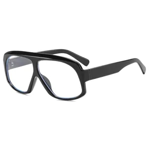 Black large frame anti-blue light glasses, stylish casual eyewear for daily commuting wear.