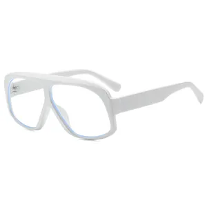 Oversized white frame anti-blue light glasses, stylish commuter flat optical eyewear main view