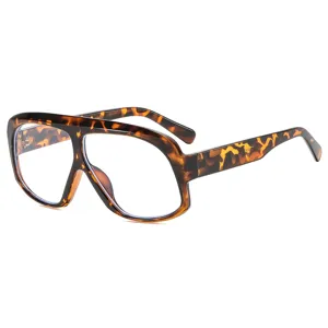 Oversized tortoiseshell flat top optical glasses, stylish blue light blocking clear frame.