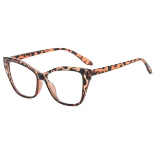 Lunettes anti-lumière bleue tendance avec monture motif léopard et style cat-eye.
