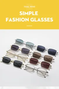Trendy metal square sunglasses for women, retro fashion outdoor driving sun protection glasses.