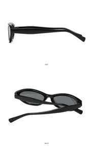 Lunettes de soleil œil-de-chat noires, vue latérale et arrière détaillant la finesse du design.