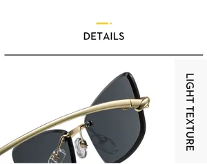 Lunettes de soleil sans monture avec branches dorées à nœud et verres foncés chics.
