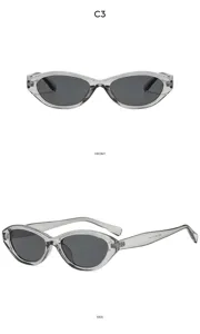 Lunettes de soleil chat transparentes grises à la mode pour femmes, protection UV tendance.