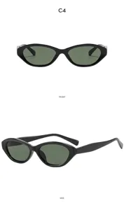 Lunettes de soleil œil-de-chat noires vue détaillée montrant les angles face et profil.