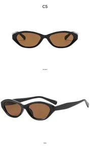 Vue détaillée de lunettes de soleil œil-de-chat noires élégantes avec verres marron.