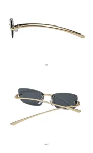 Lunettes de soleil sans monture femme, style carré métal Y2K tendance, protection UV mode chic.