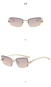 Lunettes de soleil carrées sans monture pour femmes, tendance Y2K dégradé, mode extérieure.