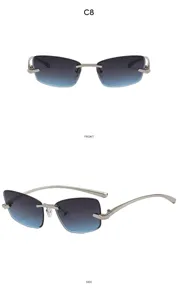 Lunettes de soleil carrées sans monture Y2K pour femmes, tendance métal, protection solaire.