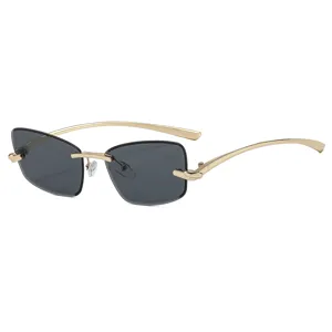 Lunettes de soleil rectangulaires sans monture Y2K pour femmes, protection UV extérieure.