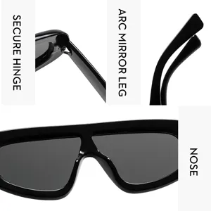 Große Schild Sonnenbrille Damen Herren, retro Wrap-Around Streetwear Mode schwarze Sonnenbrille.