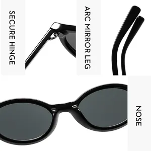 Classic retro black oval sunglasses with secure hinges and comfortable curved mirror legs.