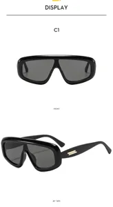 Grosse Schild Sonnenbrille fuer Damen und Herren, modische retro streetwear schwarze Brille.