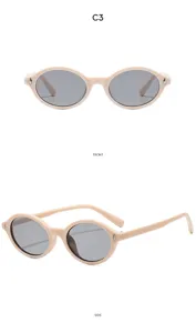 Vintage retro oval sunglasses for women men chic beige frame grey lenses eyewear stylish.