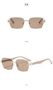 Gafas de sol cuadradas sin montura de moda con lentes degradadas y patillas de metal.