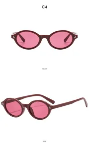 Retro fashion rivet sunglasses with burgundy frame and pink UV protection lenses for outdoor.