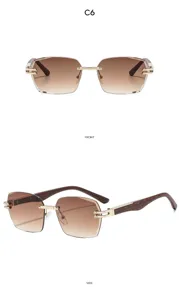 Gafas de sol cuadradas sin montura con patillas de madera y proteccion UV de moda