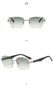 Gafas de sol cuadradas sin montura con lentes degradadas y montura de metal elegante.